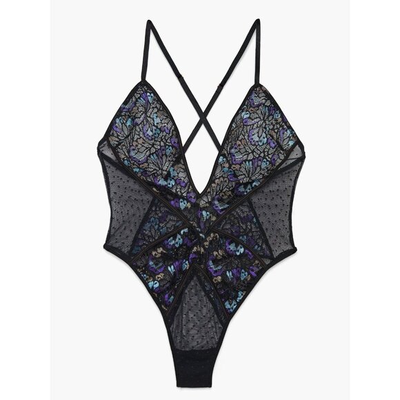 NWT Savage X Fenty Butterfly Wings‎ Lace & Mesh Teddy Purple Heat Size Large - Picture 1 of 9